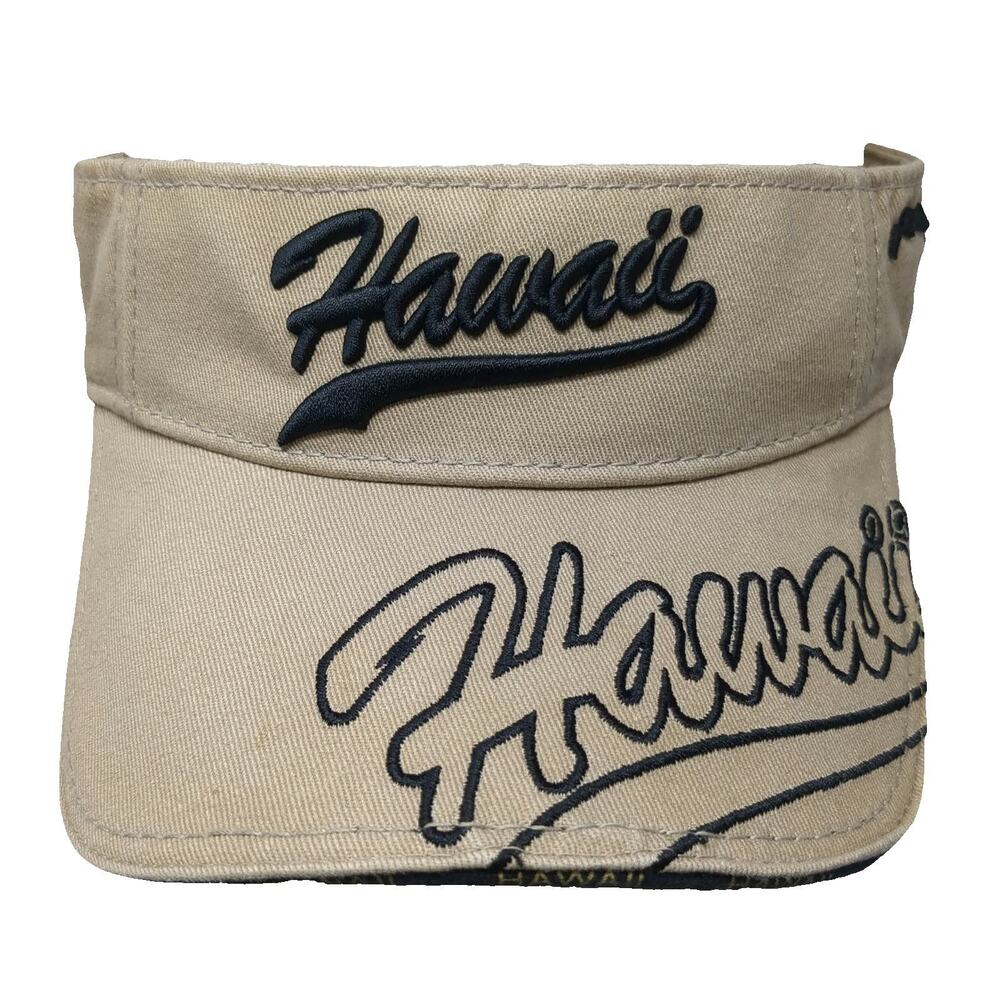 Dorfman Pacific Visor Beige One Size Hawaii Script Island Map Adjustable Hat